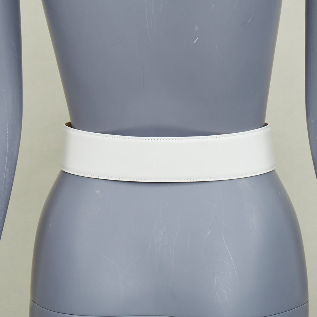 ALAIA 2021 white smooth leather oversized covered buckle waist wide belt 65cm