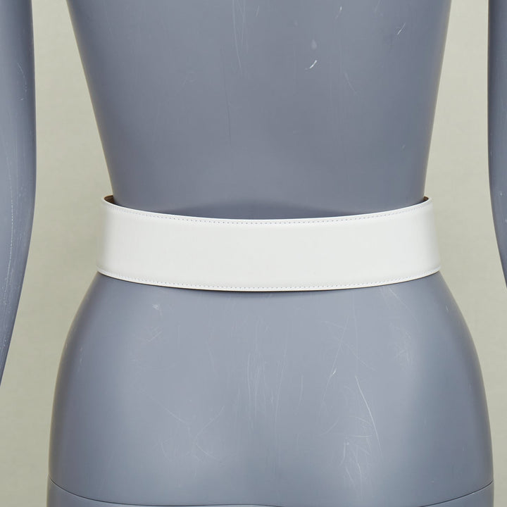 ALAIA 2021 white smooth leather oversized covered buckle waist wide belt 65cm