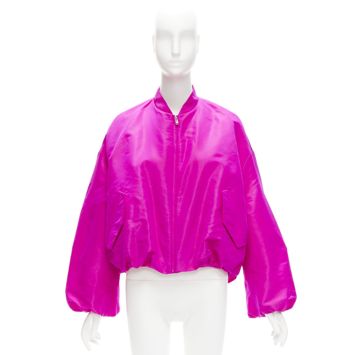 VALENTINO Runway PP Pink silk satin cocoon cropped bomber jacket blouson IT38 XS