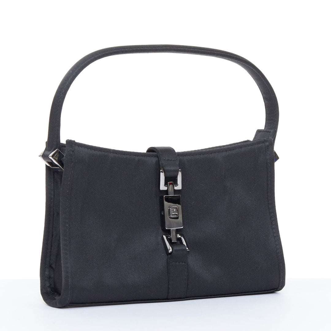 GUCCI Vintage Mini Jackie black satin silver piston lock evening shoulder bag