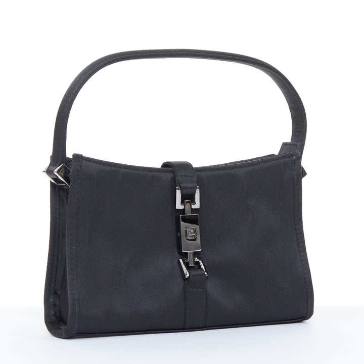GUCCI Vintage Mini Jackie black satin silver piston lock evening shoulder bag