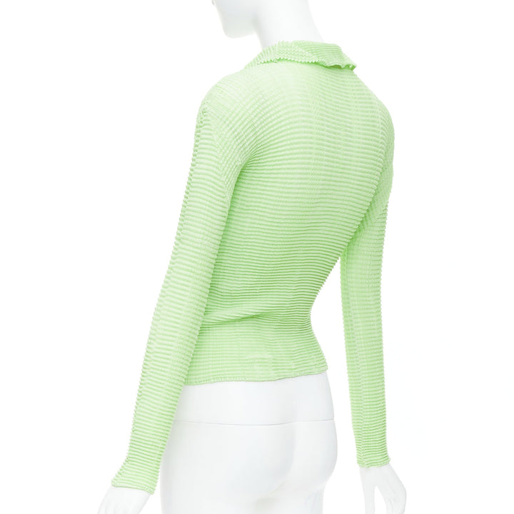 ISSEY MIYAKE lime green crinkle pleated button down top cardigan M