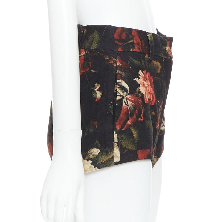 GIVENCHY Tisci 100% wool black red peony floral high rise shorts