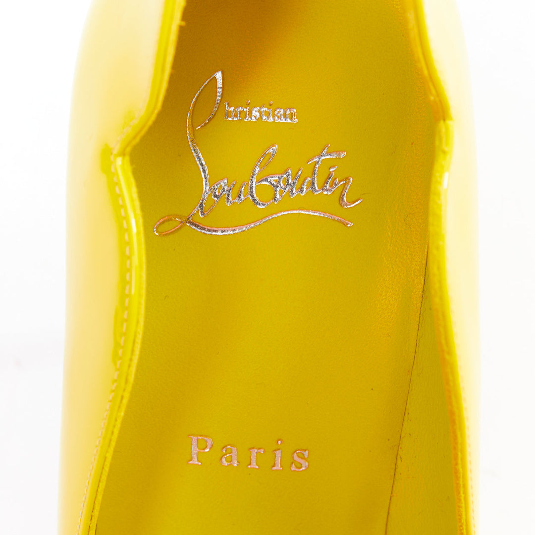 CHRISTIAN LOUBOUTIN Hot Chick 100 Patent citrus lemon scallop point pump EU37.5