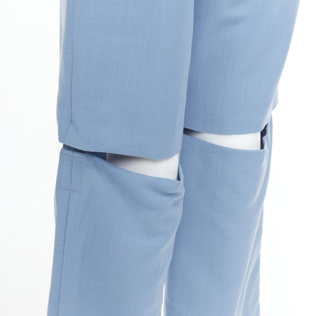 CELINE Phoebe Philo blue mohair wool knee cut out wide trousers FR36 S