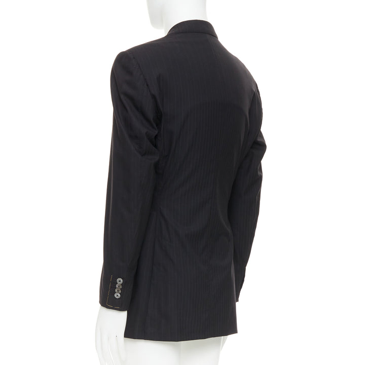 ZILLI PARIS black 100% wool pinstripe 3 buttons zip pocket blazer FR48 M