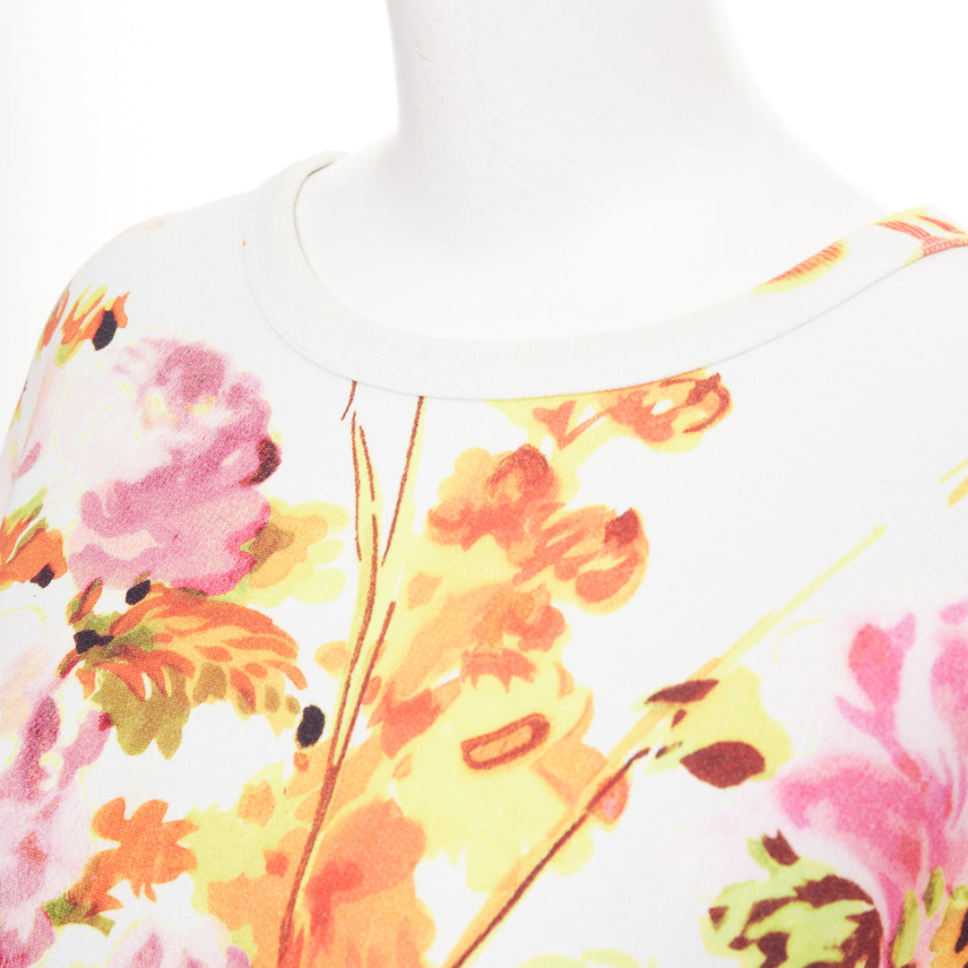 DRIES VAN NOTEN Helovi Ecru floral graphic wide elbow sleeve cotton sweatshirt M