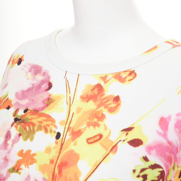 DRIES VAN NOTEN Helovi Ecru floral graphic wide elbow sleeve cotton sweatshirt M