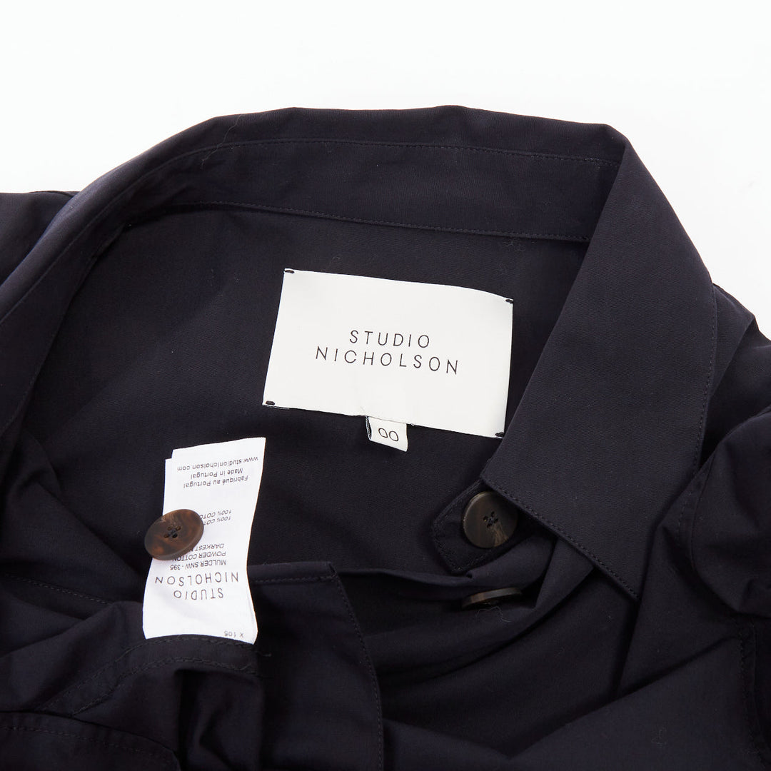 STUDIO NICHOLSON 2022 Mulder navy powder cotton volume sleeve blouse US 00 XXS