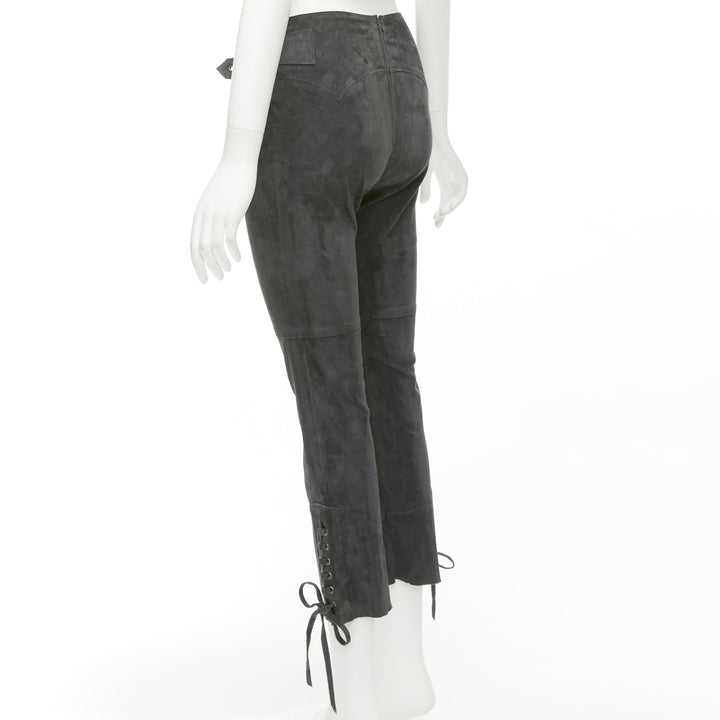 ISABEL MARANT grey suede leather side buckles lace up cropped pants