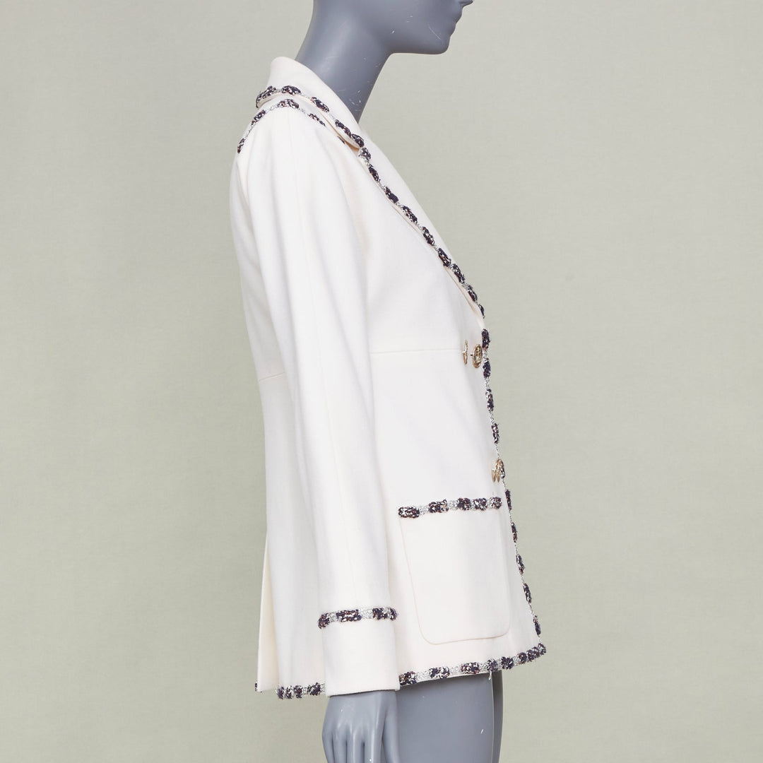 CHANEL 2012 Runway Paris Bombay embroidered double breasted knit jacket FR36 S