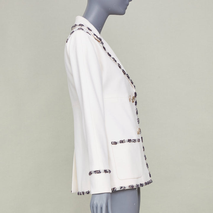 CHANEL 2012 Runway Paris Bombay embroidered double breasted knit jacket FR36 S