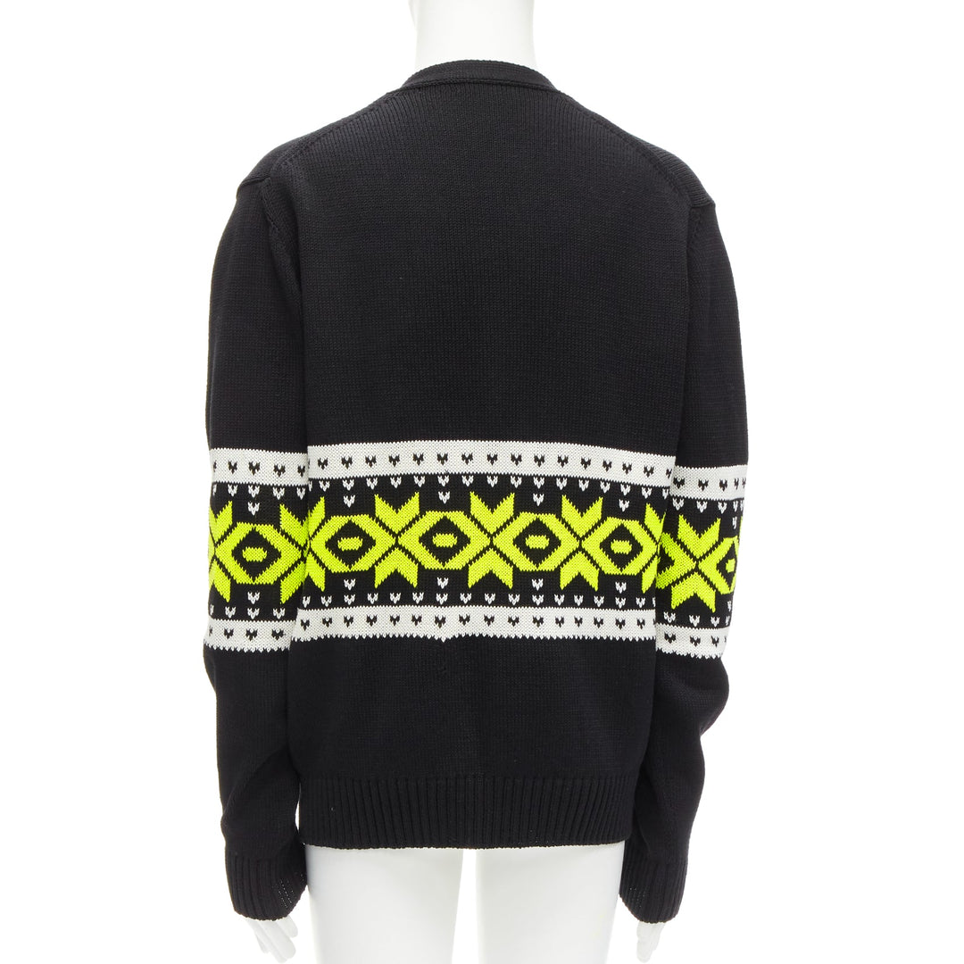 KOLOR black yellow intarsia fair isle 100% cotton cardigan jacket JP5 XXL