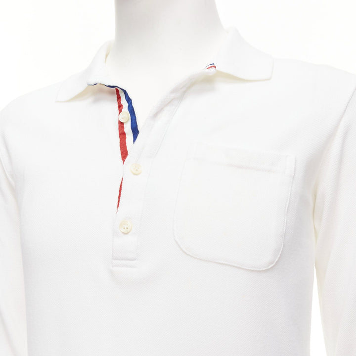 THOM BROWNE white cotton red blue stripe placket polo shirt Sz.0 XS