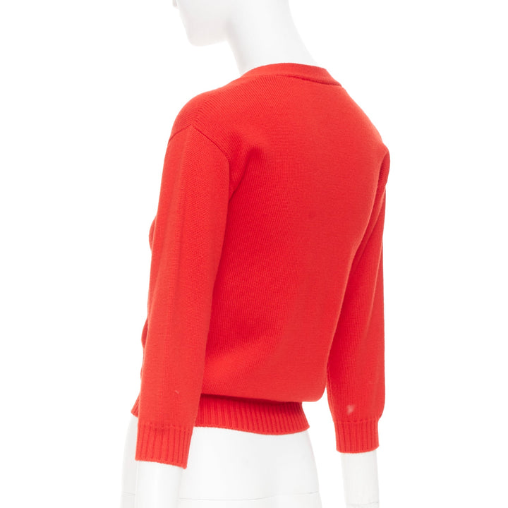 LOEWE 2022 Anagram embroidered orange red wool knit cropped cardigan top IT36 XS