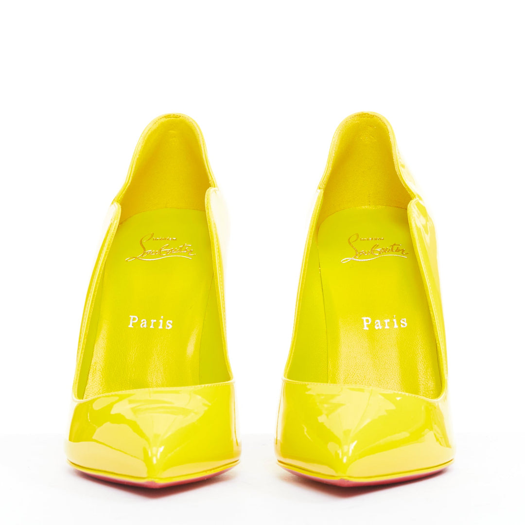 CHRISTIAN LOUBOUTIN Hot Chick 100 Patent citrus lemon scallop point pump EU37.5