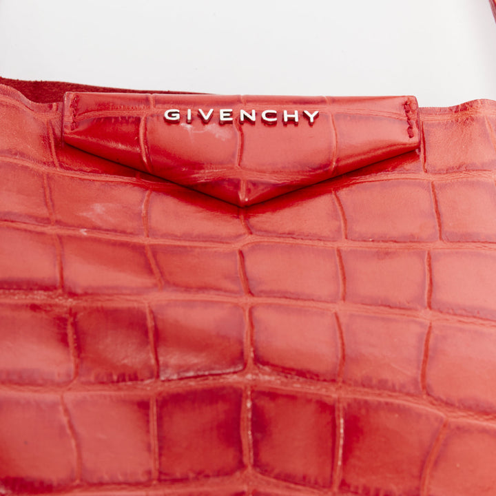 GIVENCHY Antigona red stamped scaled leather silver logo tote bag