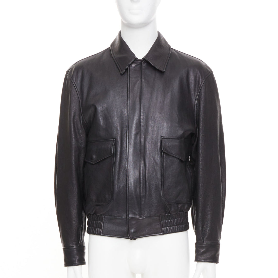 COOR black A2 lambskin leather flap pocket flight bomber jacket outerwear M