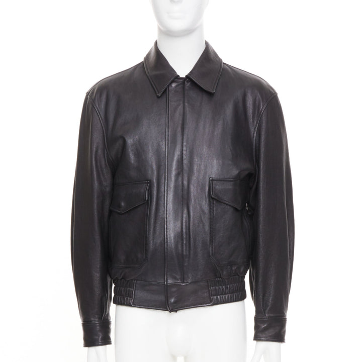 COOR black A2 lambskin leather flap pocket flight bomber jacket outerwear M