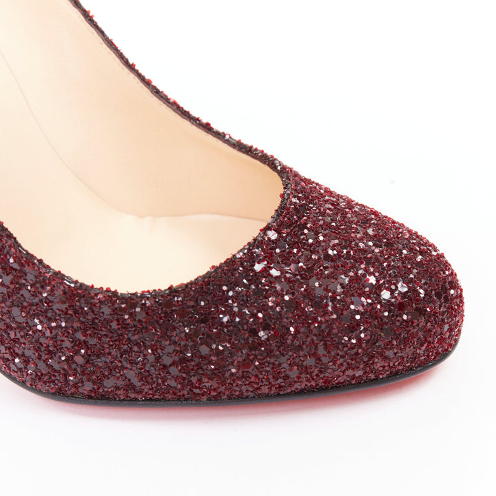 CHRISTIAN LOUBOUTIN Ron Ron 100 Glitter Oxblood red almond toe pump EU37.5