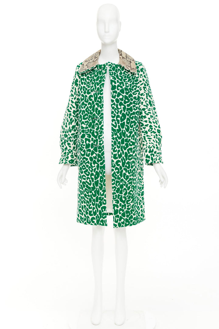 MIU MIU 2015 green wool python leather collar virgin wool print coat IT38 XS