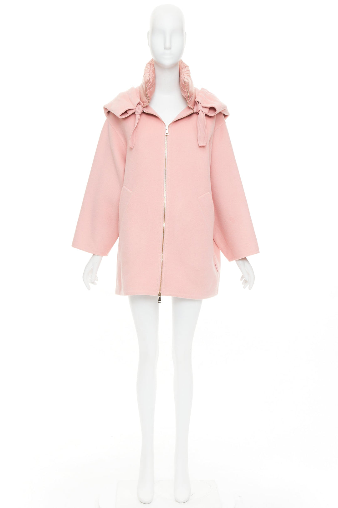 MONCLER pink double face virgin wool cashmere goose down hooded jacket Sz0 XS