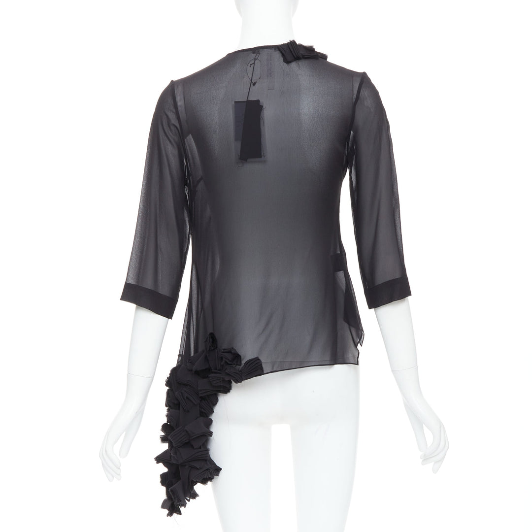 PEACHOO KREJBERG 10 CORSO COMO 100% silk black sheer blouse FR34 XS