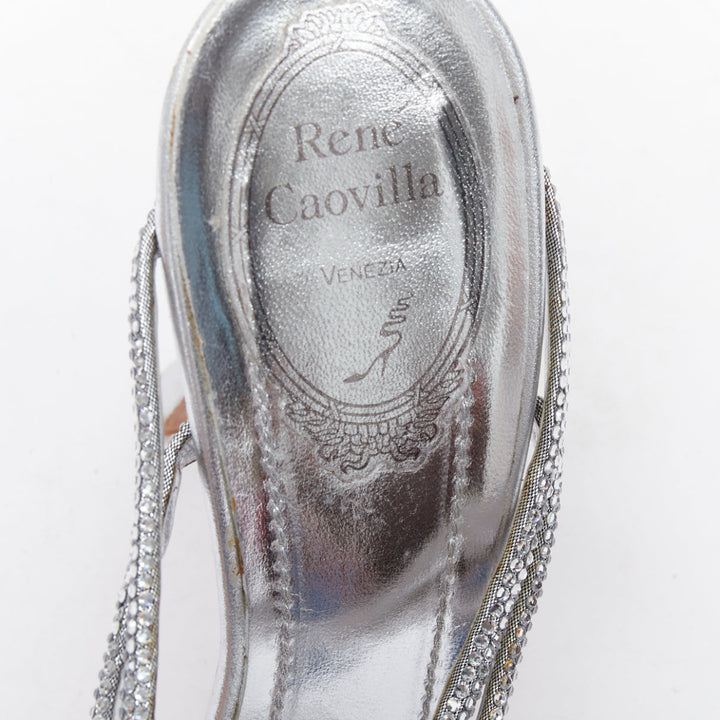 RENE CAOVILLA silver leather rhinestone crystal heel sandal EU37.5