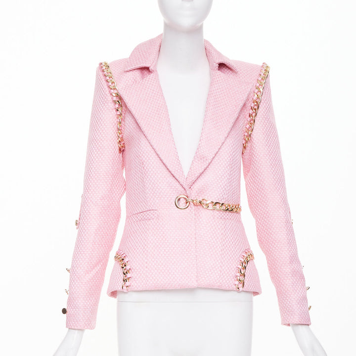 ZHIVAGO Colorado Roulette pink cotton jacquard gold chain trim jacket UK6 XS