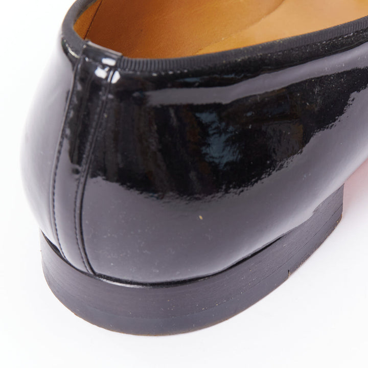 CHRISTIAN LOUBOUTIN Dandelion black patent almond dress tuxedo loafer EU43.5