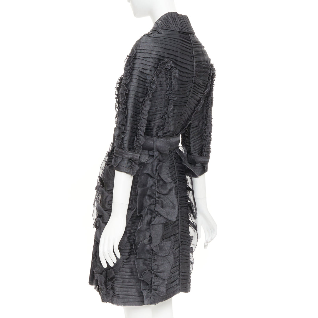 BURBERRY PRORSUM 2010 Runway  grey silk ruffle double breasted trench IT38 XS