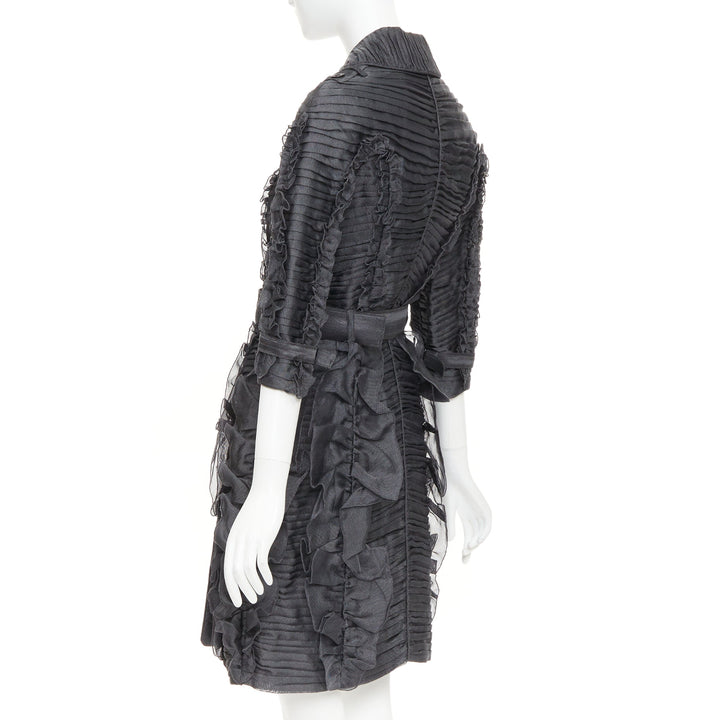 BURBERRY PRORSUM 2010 Runway  grey silk ruffle double breasted trench IT38 XS