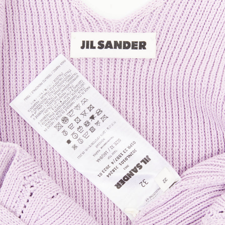 JIL SANDER lilac purple chevron pointelle ribbed knit v neck tank top FR32 XXS