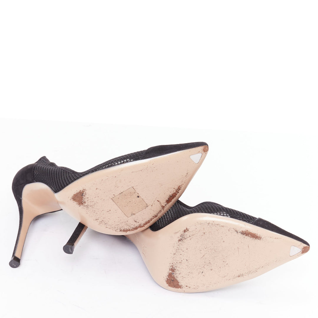 GIANVITO ROSS Follie Camoscio black fishnet suede toe cap pointy pumps EU37.5