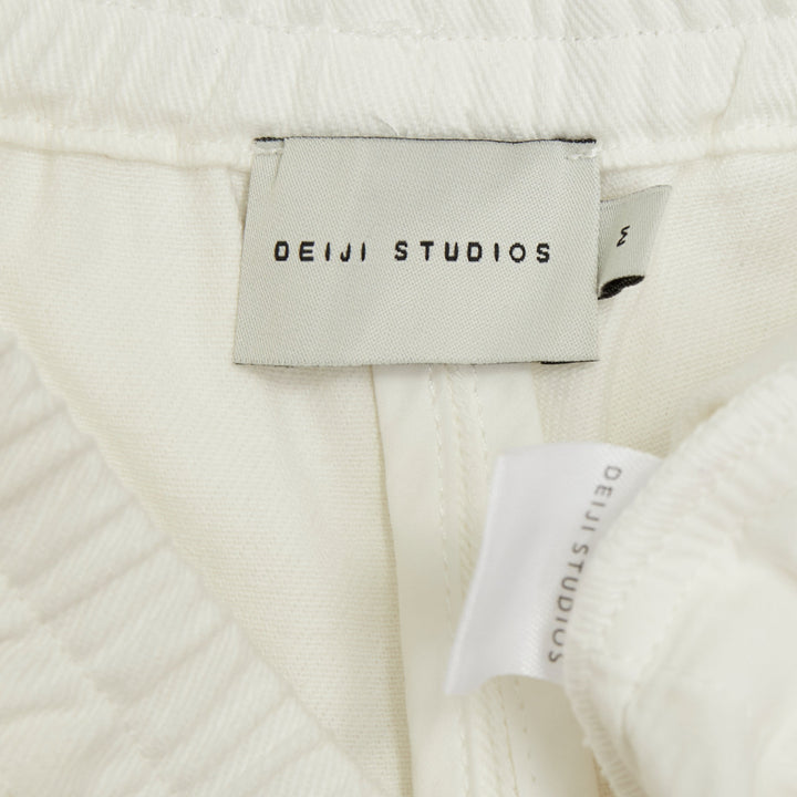 DEIJI STUDIOS white organic cotton angular pockets mid waist wide crop pants M
