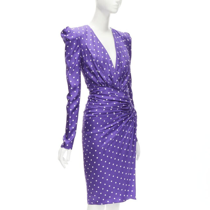 ALEXANDRE VAUTHIER Runway purple polka dot puff shoulder wrapped dress FR34 XS