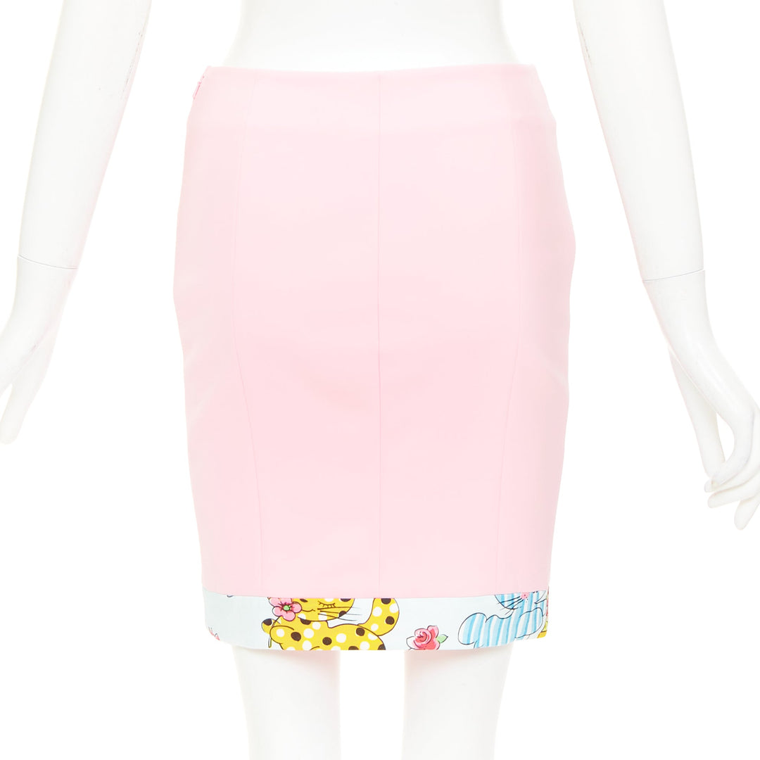 MOSCHINO COUTURE! 2022 Runway Calico Animals pink cream mini skirt IT38 XS