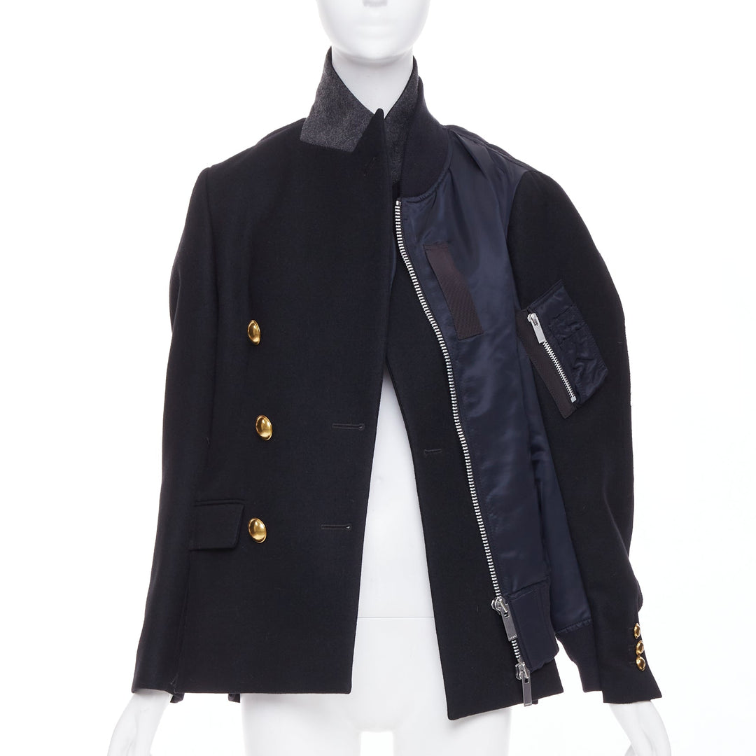 SACAI 2018 Runway black gold buttons hybrid bomber blazer coat JP1 S