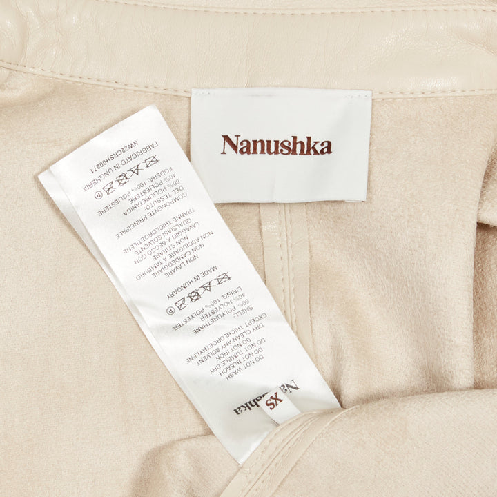 NANUSHKA stone beige vegan leather panels hidden placket minimal shirt XS