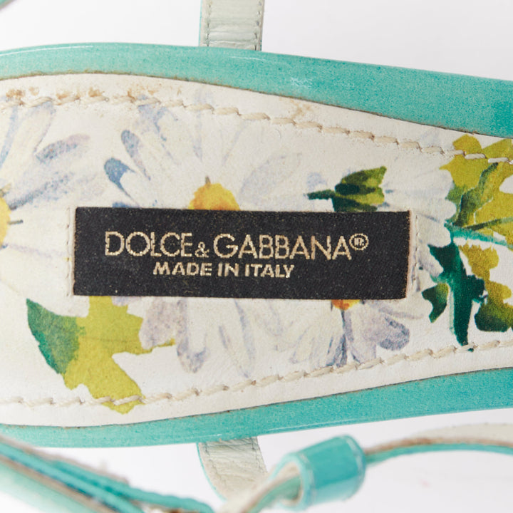 DOLCE GABBANA Majolica print floral embellished  T-strap high heel sandals EU39