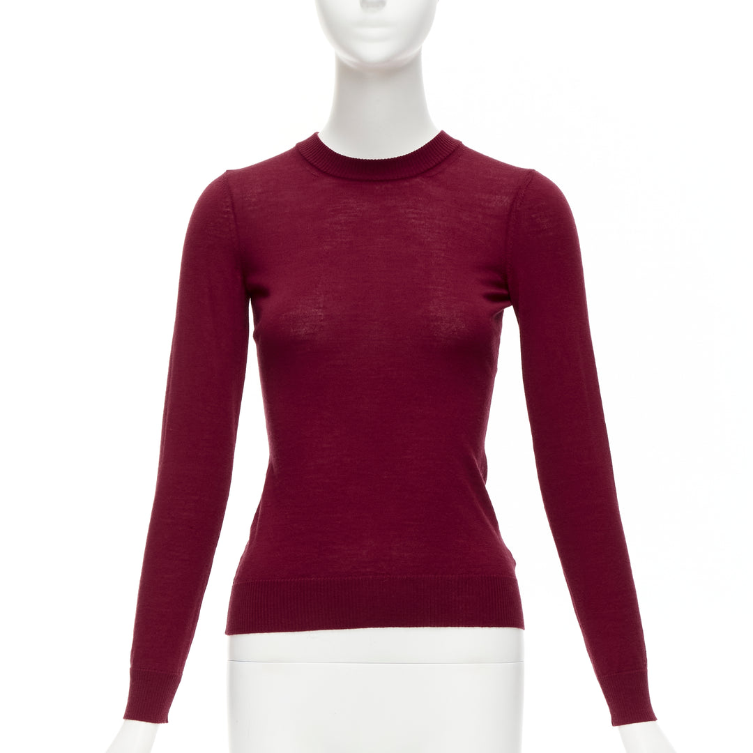 ALAIA 100% virgin wool dark red long sleeve crew neck sweater FR36 S