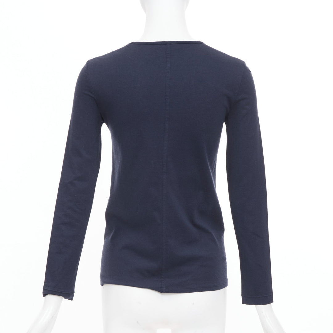 THE ROW black long sleeve seam back soft cotton jersey basic crew neck top XS
