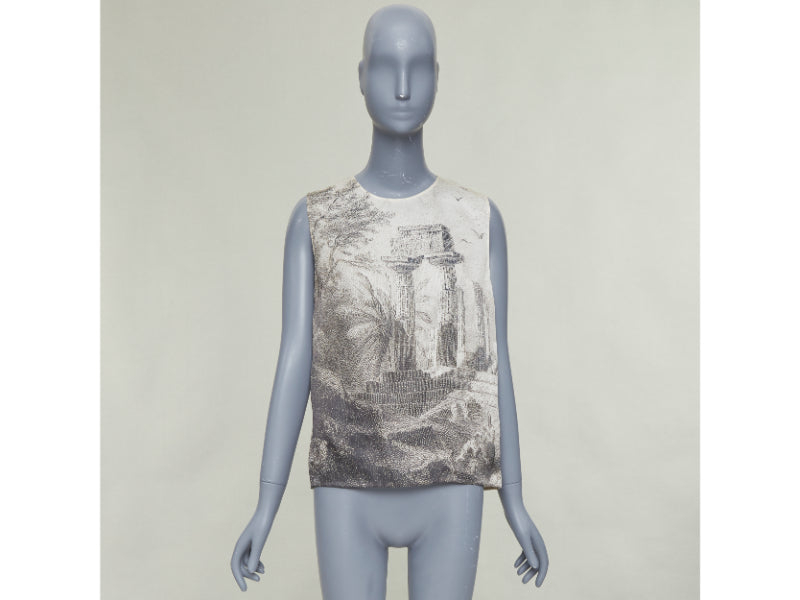DOLCE GABBANA 2014 100% silk Greek Temple Ruins print sleeveless top IT40 S