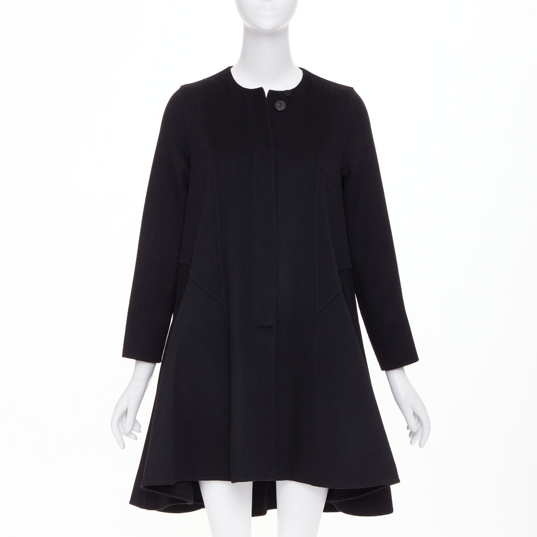 DIOR black  lightweight double faced 100% cashmere flared hem coat FR34 XS