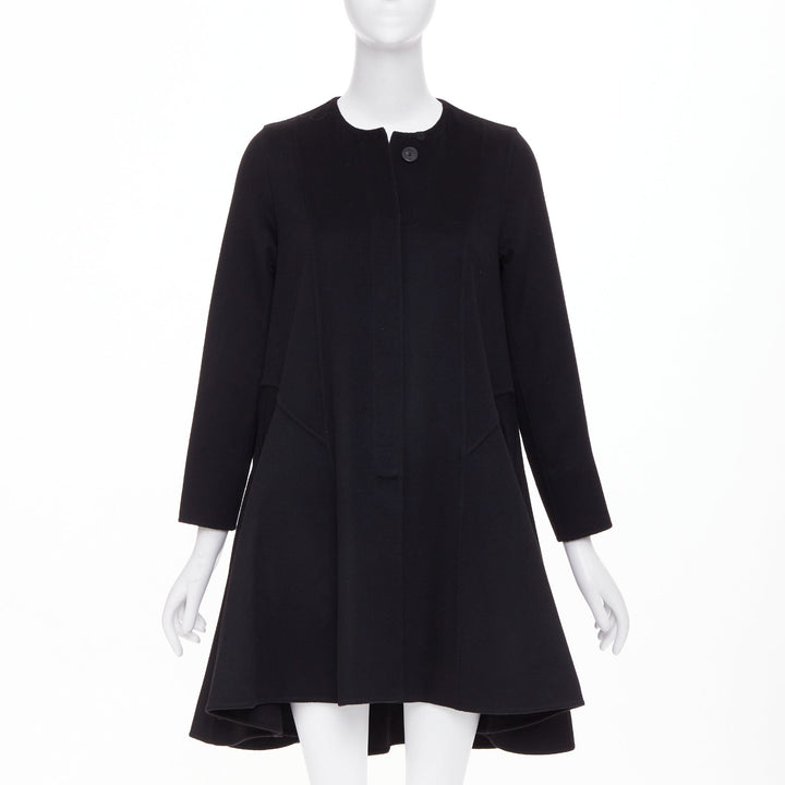 DIOR black  lightweight double faced 100% cashmere flared hem coat FR34 XS