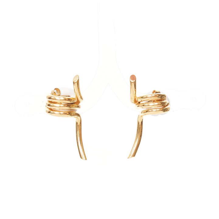 CELINE 2017  Phoebe Philo Barbele gold spiral spring geometric pin earrings Pair