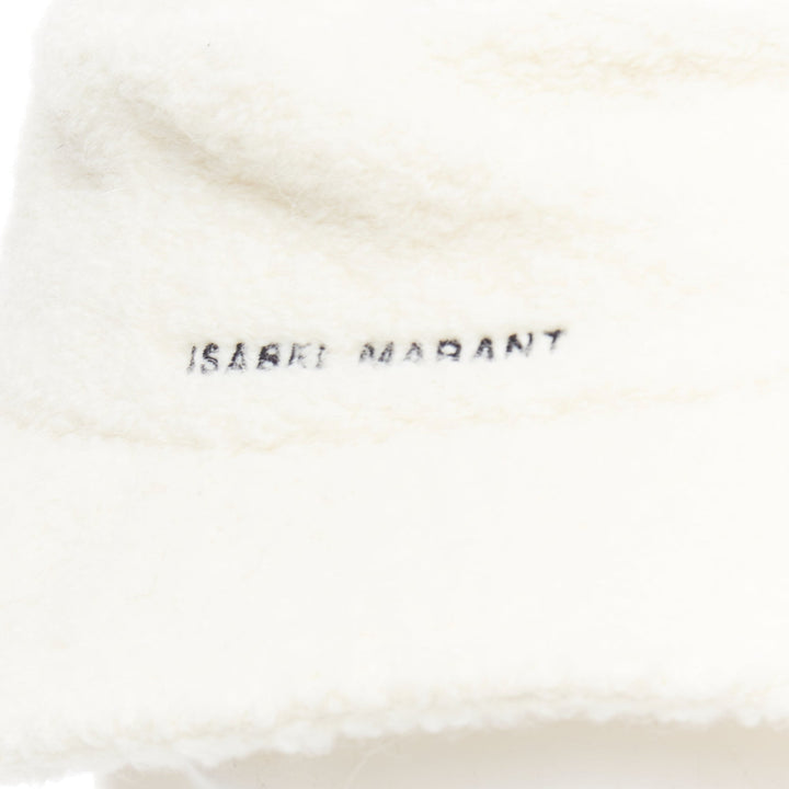 ISABEL MARANT Denji ecru alpaca virgin wool blend teddy logo bucket hat