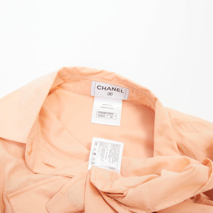 CHANEL 2017 Runway peach cotton cape trailing high low flap pocket shirt FR34 XS