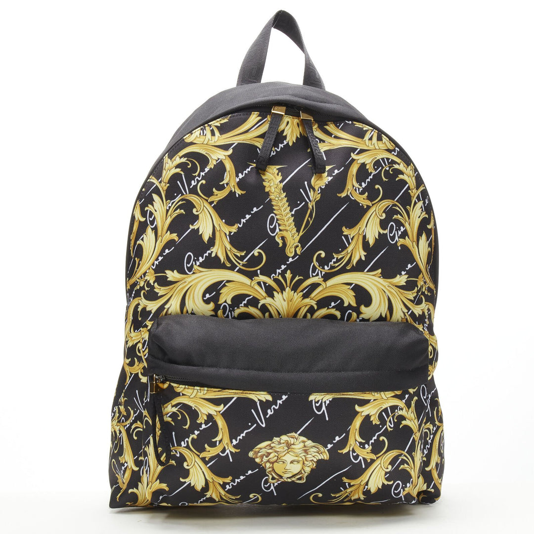 VERSACE Gianni Signature black gold Barocco Virtus Medusa nylon backpack bag
