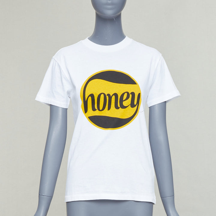 GANNI yellow Honey logo white cotton bee embroidered tshirt XS